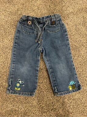 Gymboree y2k Dark Blue Denim Jeans with Mushroom & Flower Embroidery